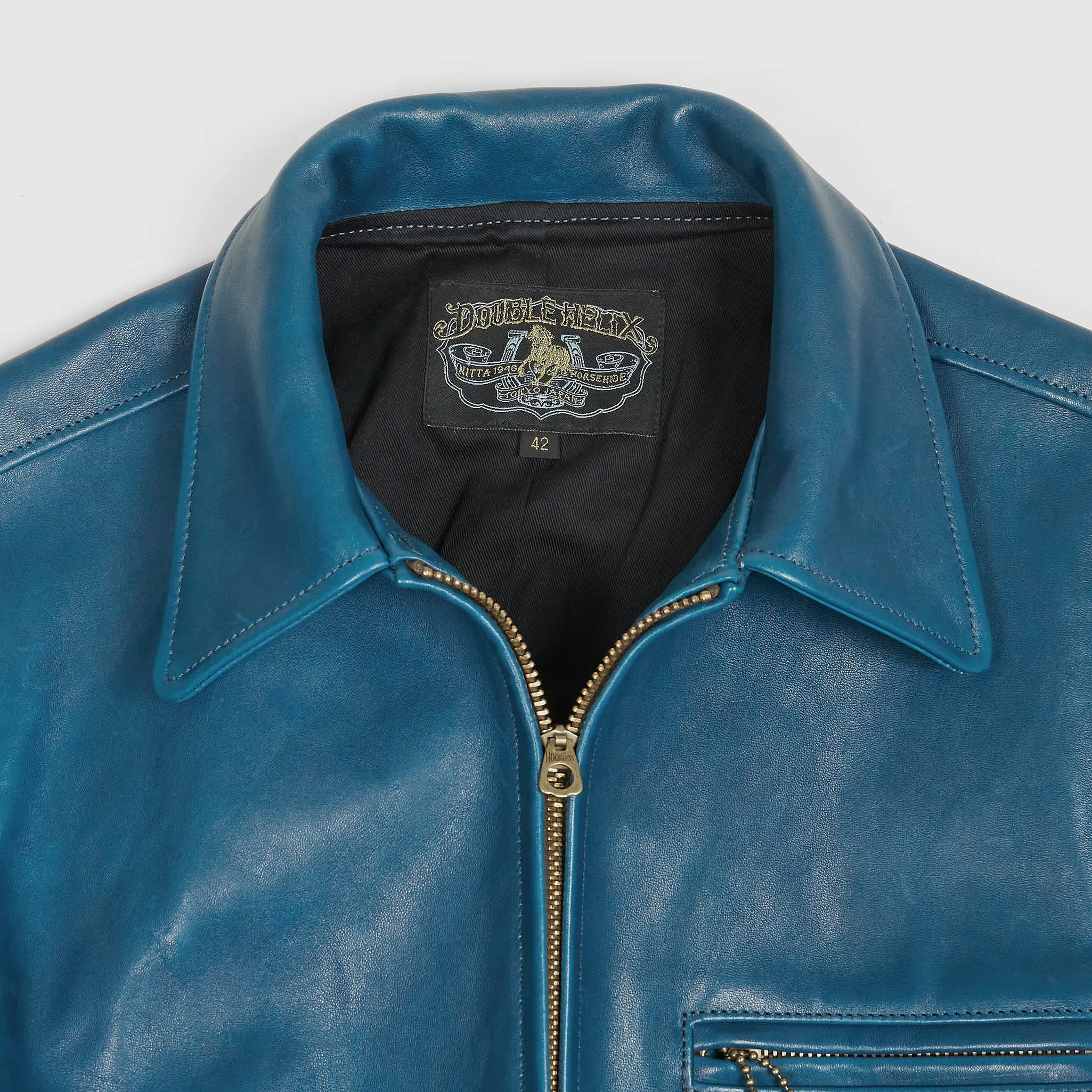 Double Helix Classic 1930s Indigo Dyed Horse Leather Jacket Indigo sold by DeeCee style product image thumbnail 5