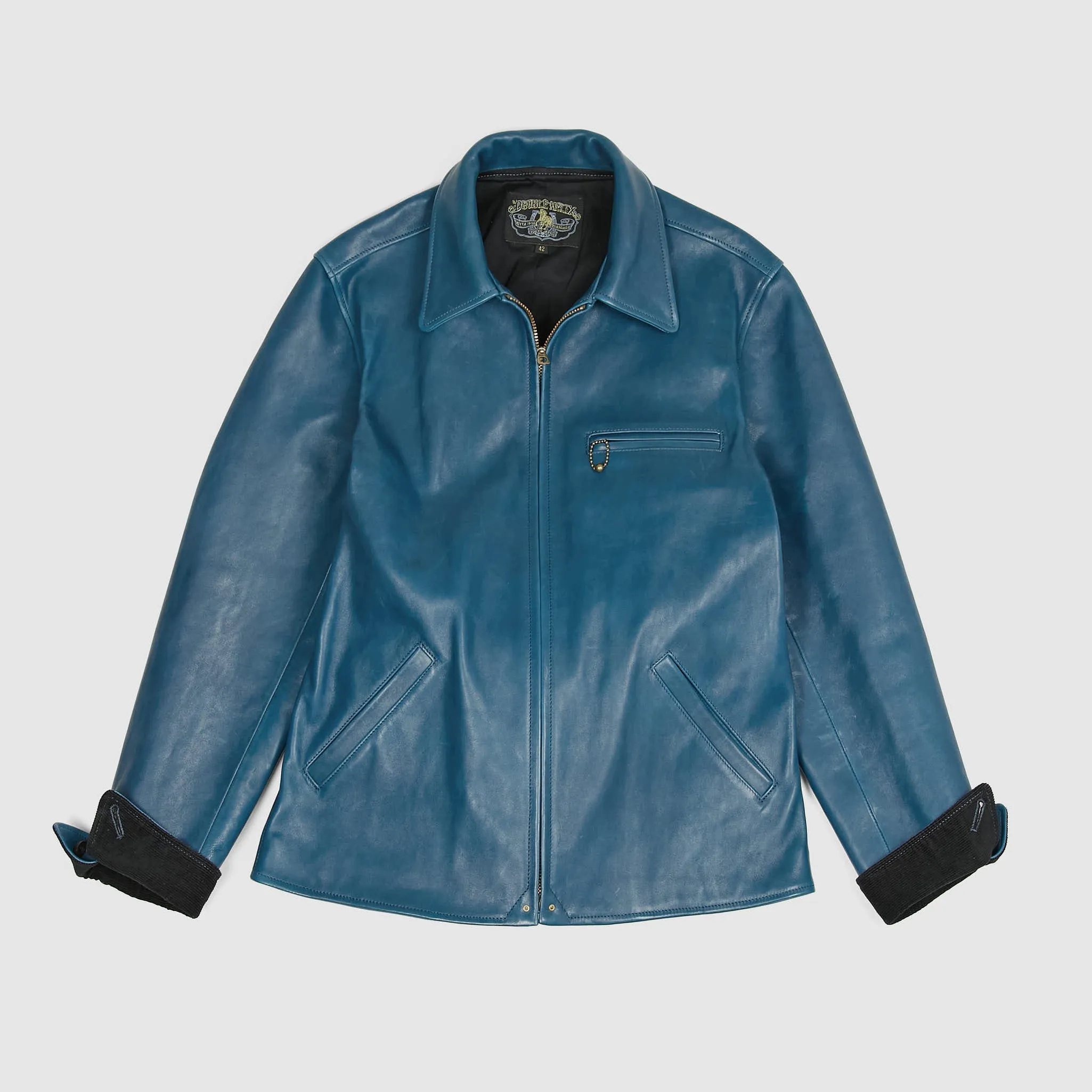 Double Helix Classic 1930s Indigo Dyed Horse Leather Jacket Indigo sold by DeeCee style