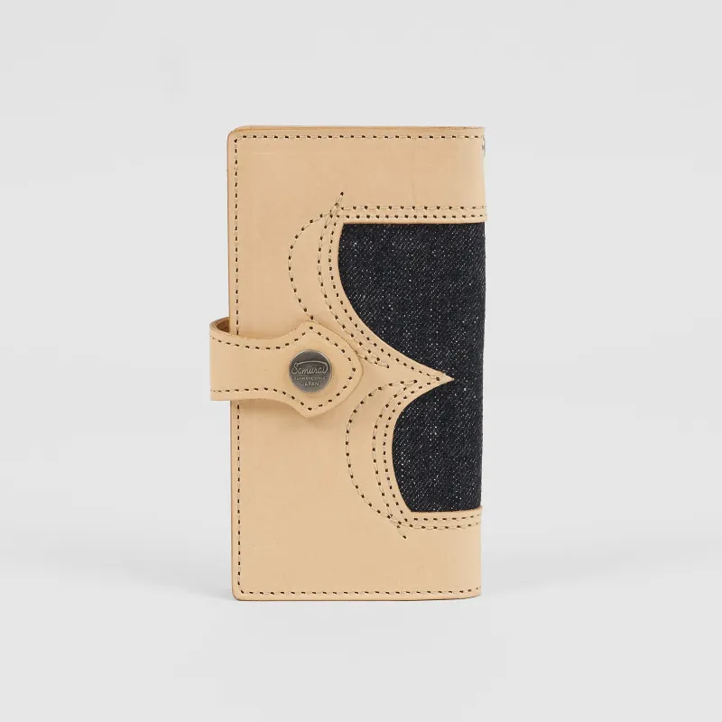 Samurai Denim x Saddle Leather Smartphone Case Wallet sold by DeeCee style