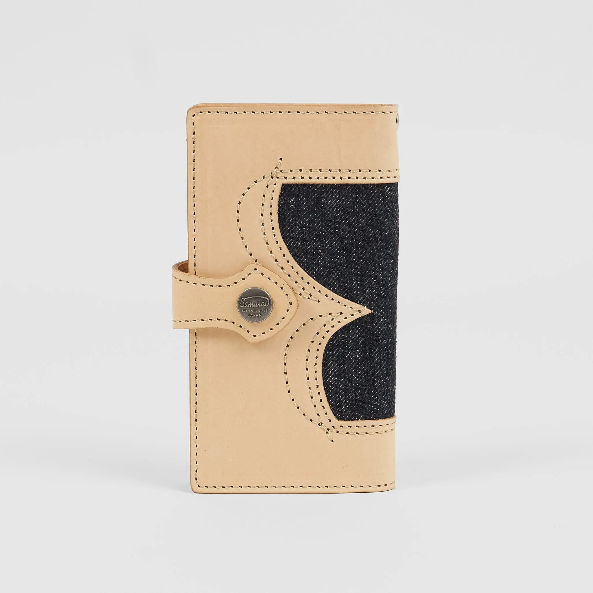 Samurai Denim x Saddle Leather Smartphone Case Wallet sold by DeeCee style