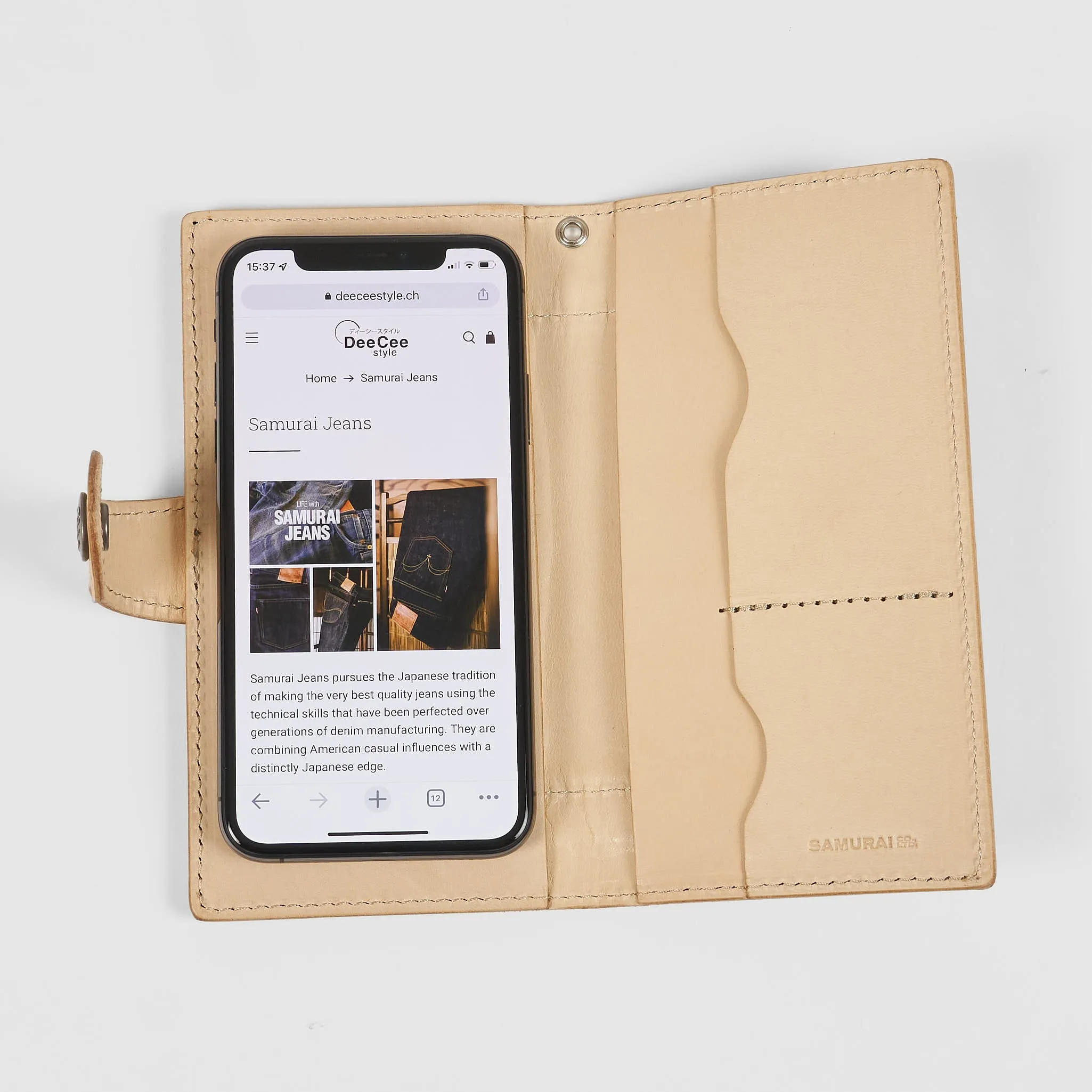 Samurai Denim x Saddle Leather Smartphone Case Wallet sold by DeeCee style product image thumbnail 2