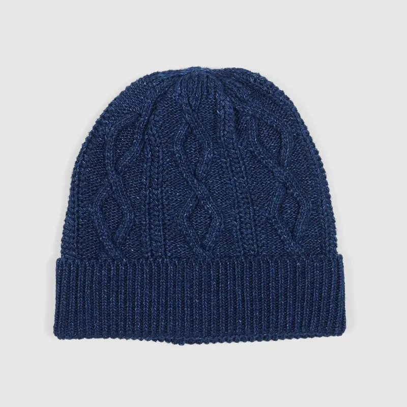 Anonymous Ism Cable Knitted Beanie Dark Indigo sold by DeeCee style