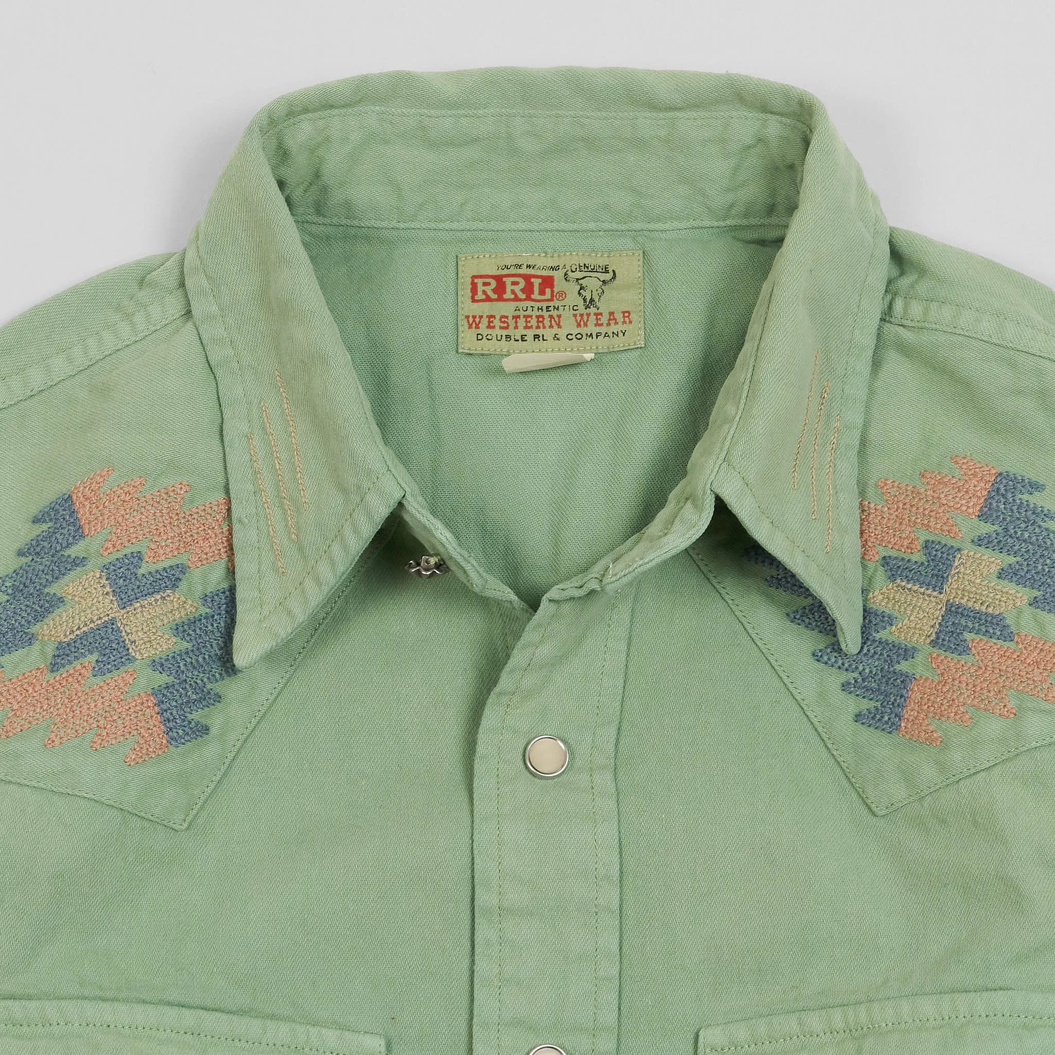 Double RL Buffalo Slim Fit Embroidered Denim Western Shirt With Repairs sold by DeeCee style product image thumbnail 3