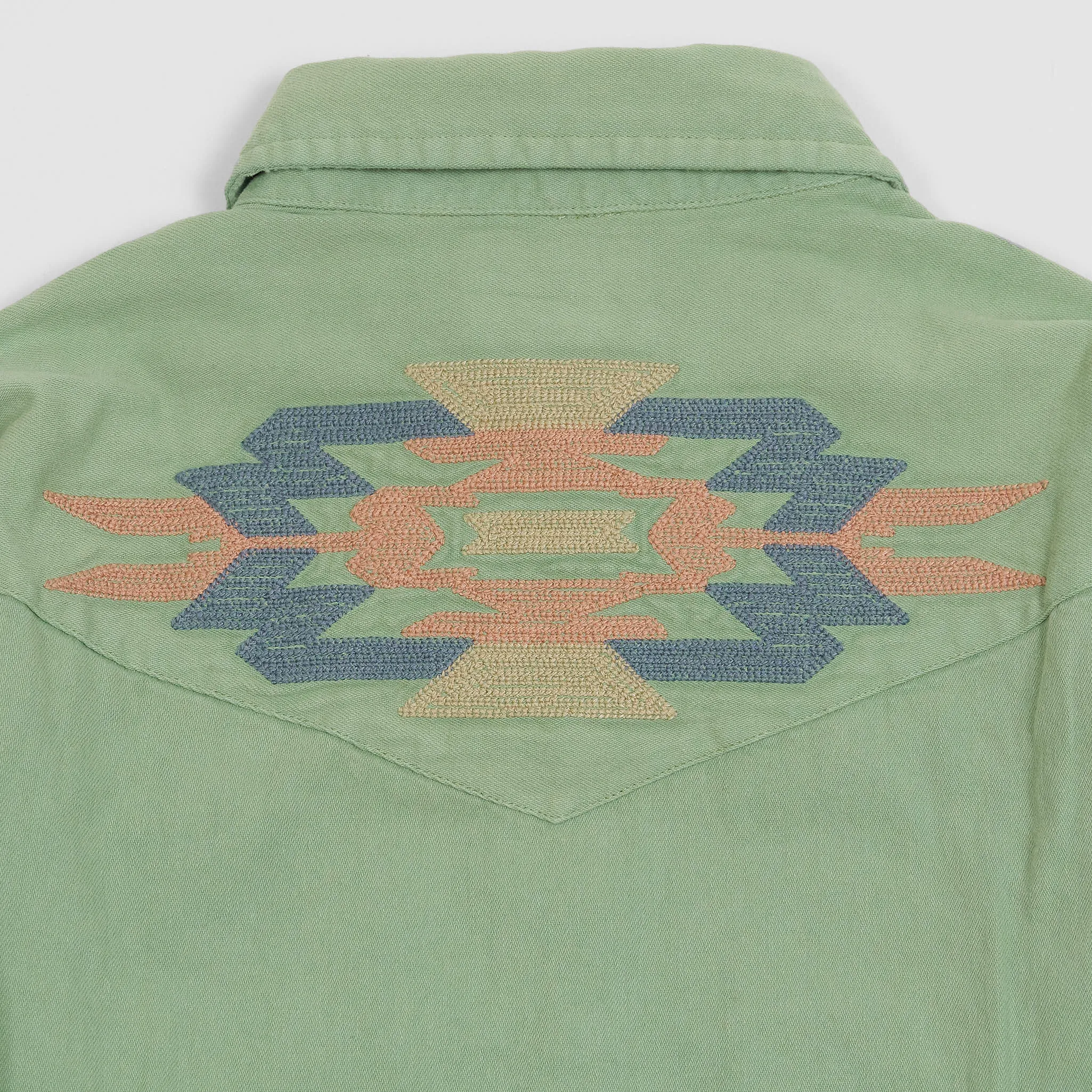 Double RL Buffalo Slim Fit Embroidered Denim Western Shirt With Repairs sold by DeeCee style product image thumbnail 4