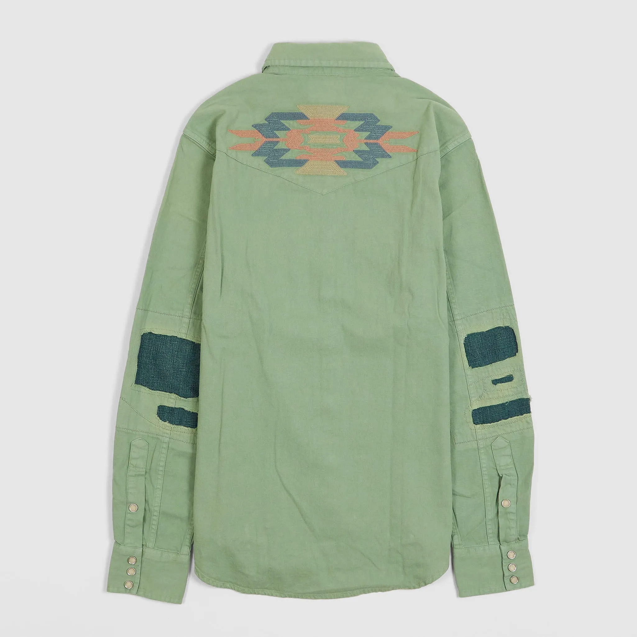 Double RL Buffalo Slim Fit Embroidered Denim Western Shirt With Repairs sold by DeeCee style product image thumbnail 2