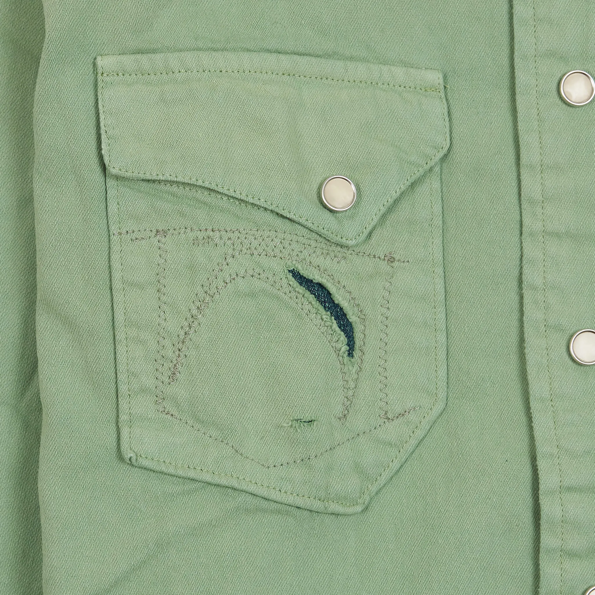 Double RL Buffalo Slim Fit Embroidered Denim Western Shirt With Repairs sold by DeeCee style product image thumbnail 5