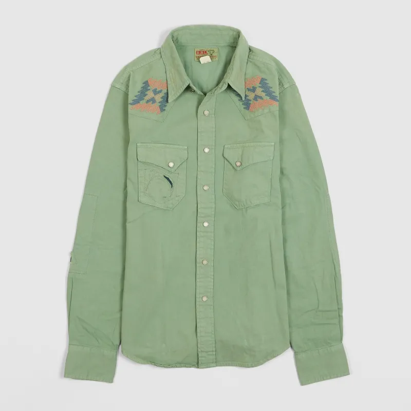 Double RL Buffalo Slim Fit Embroidered Denim Western Shirt With Repairs sold by DeeCee style