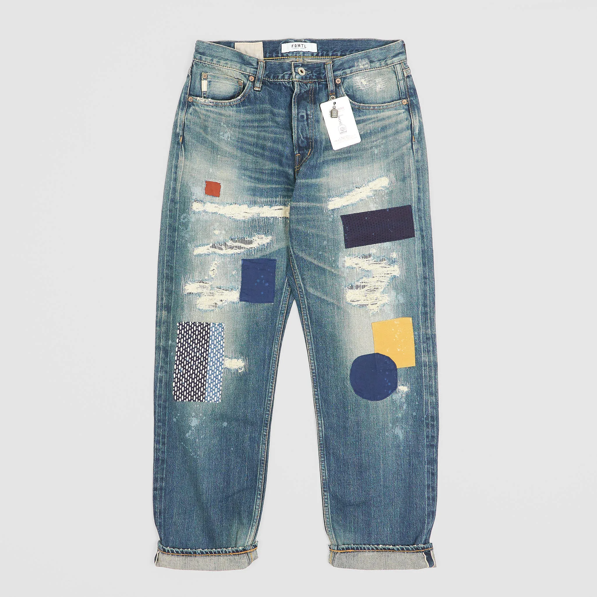 FDMTL Straight Regular Fitted Patchwork 5-Pocket Selvage Denim Jeans sold by DeeCee style