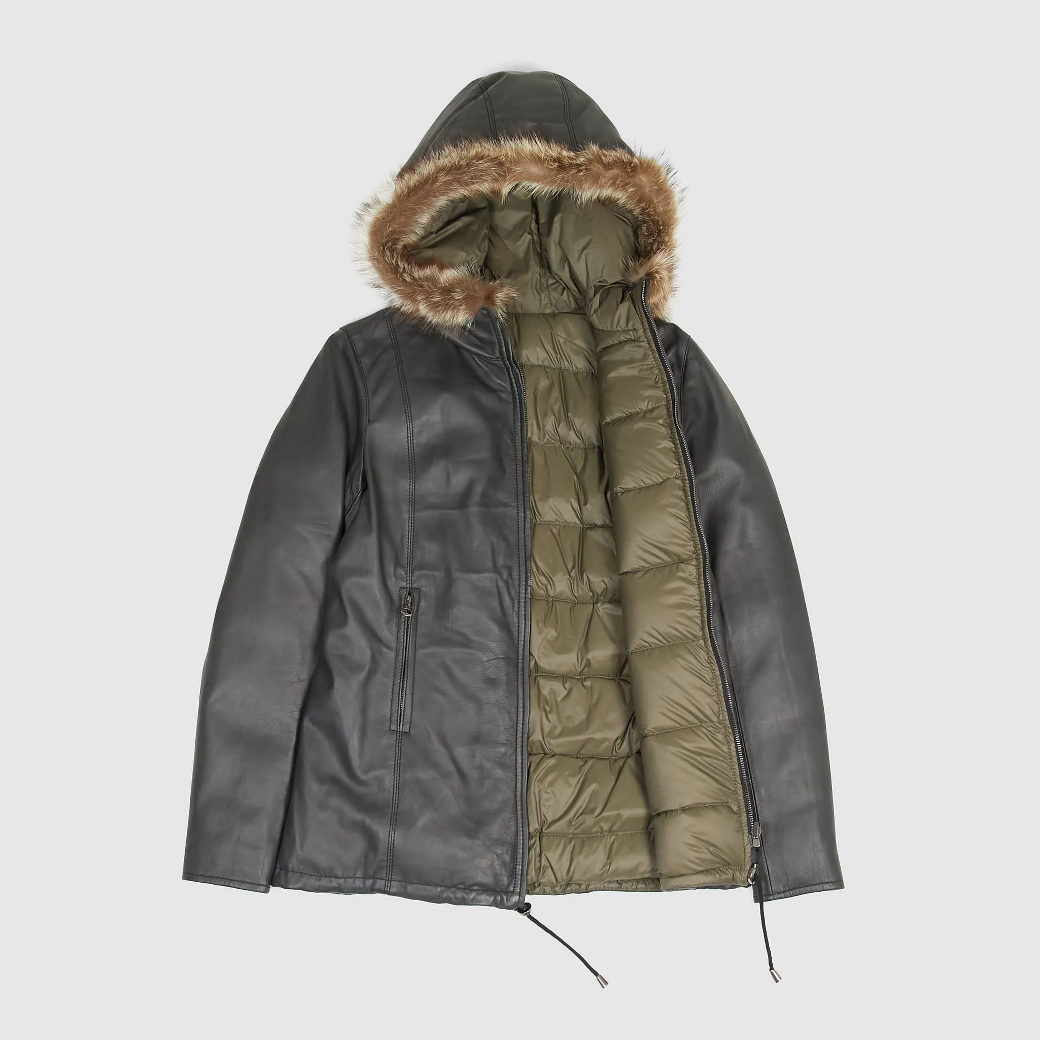 Stewart Ladies Reversible Down Hooded Leather Jacket sold by DeeCee style product image thumbnail 5