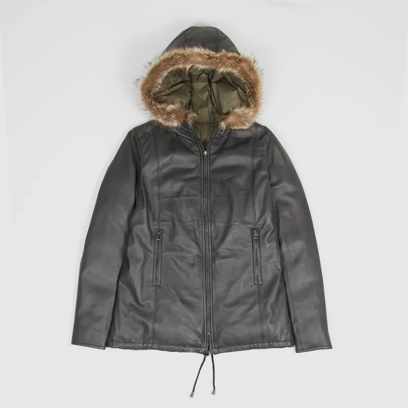 Stewart Ladies Reversible Down Hooded Leather Jacket sold by DeeCee style