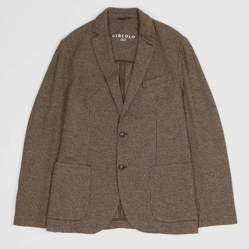Circolo 1901 2-Button Brown Pied De Poule Cotton Wool Blend Blazer sold by DeeCee style