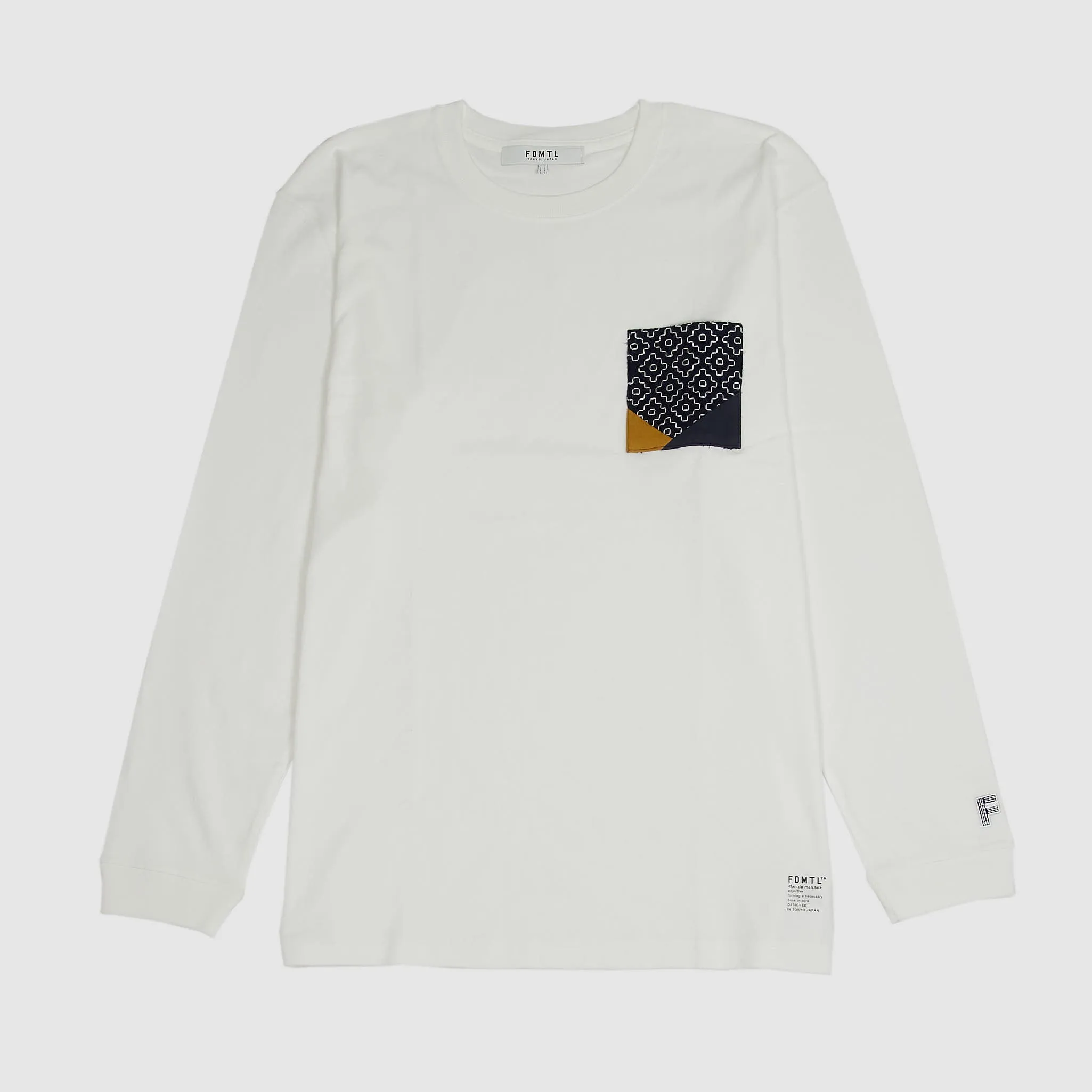 FDMTL Long Sleeve Sashiko White Origami Chest T-Shirt sold by DeeCee style