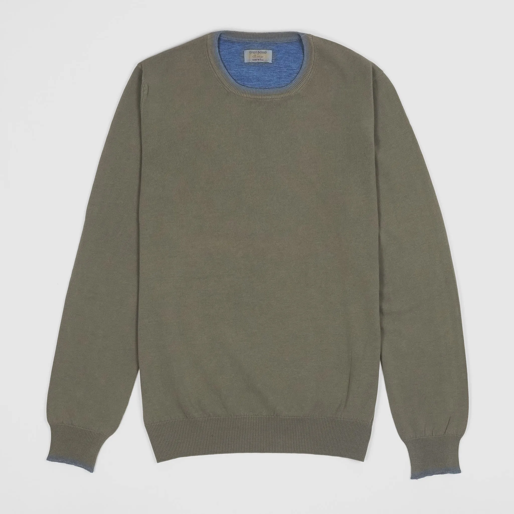 Gran Sasso Crew Neck Knitted Cotton Pullover With Elbow Reinforcement sold by DeeCee style
