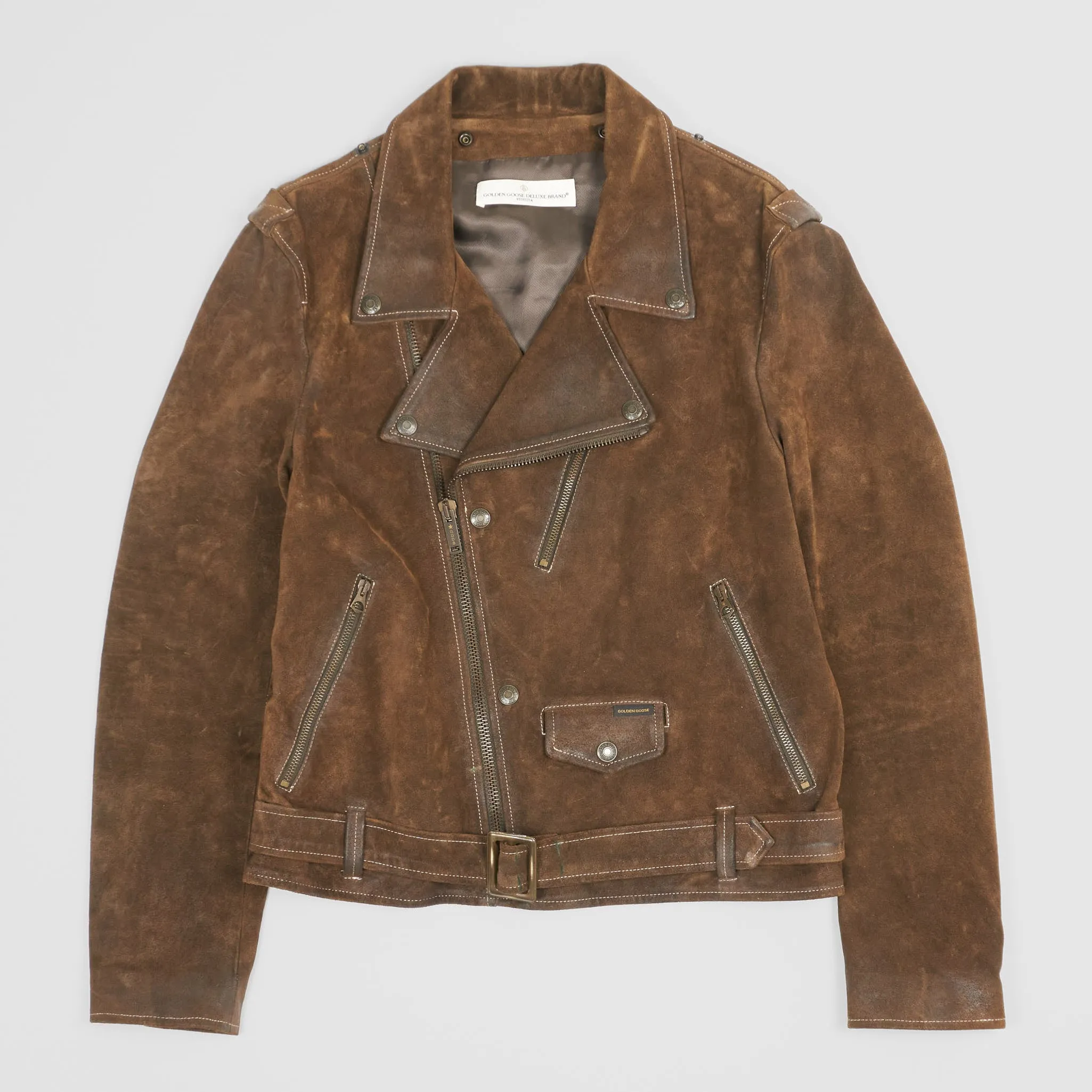 Golden Goose Perfecto Washed Suede Rider Leather Jacket sold by DeeCee style