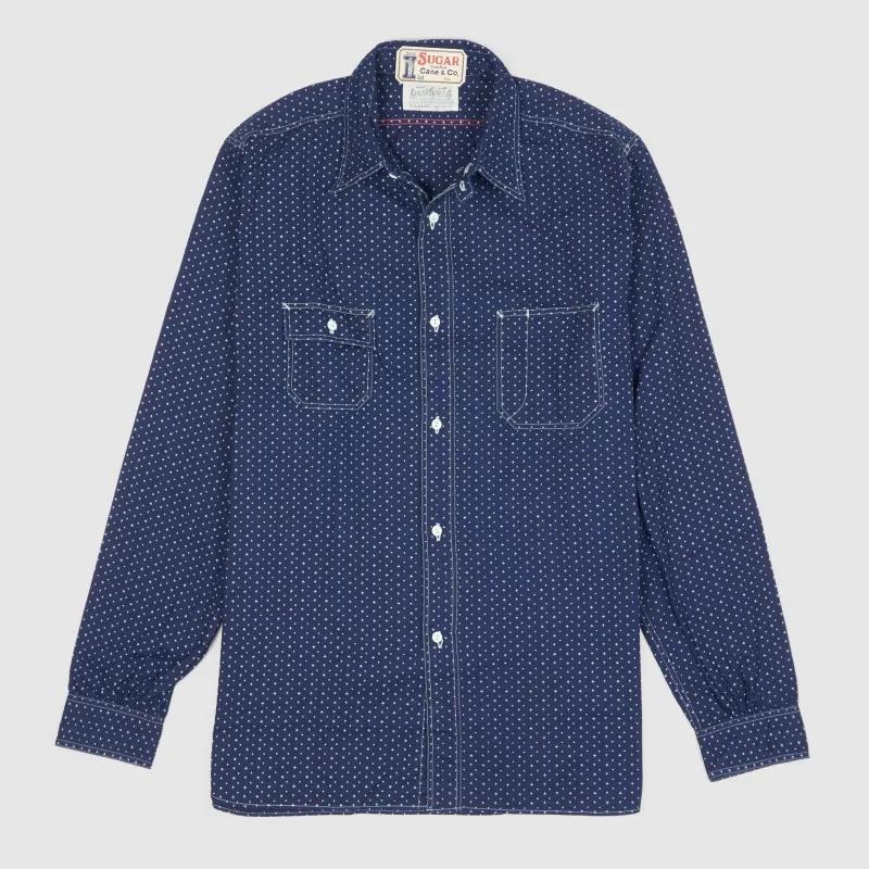 Sugar Cane Indigo Dyed Gambler Work Shirt sold by DeeCee style
