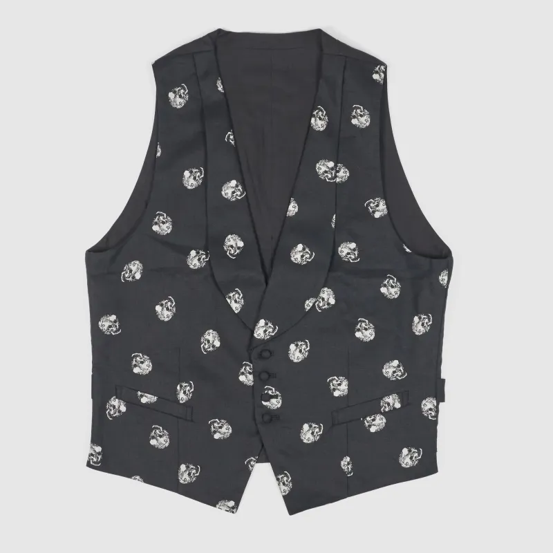 Black Sign Linen Skull Dots Vest sold by DeeCee style