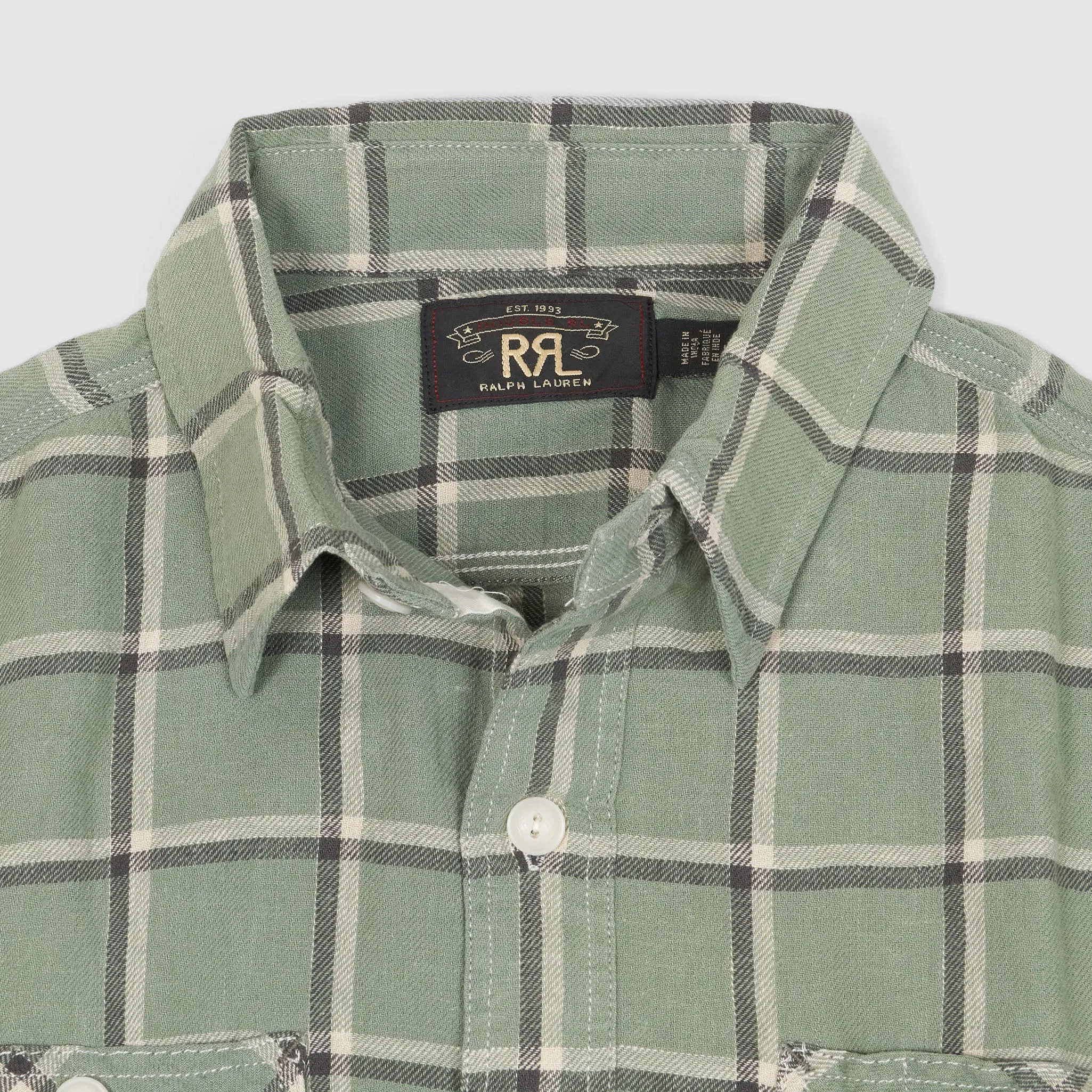 Double RL Checked Light Soft Twill Work Shirt Light Green sold by DeeCee style product image thumbnail 2