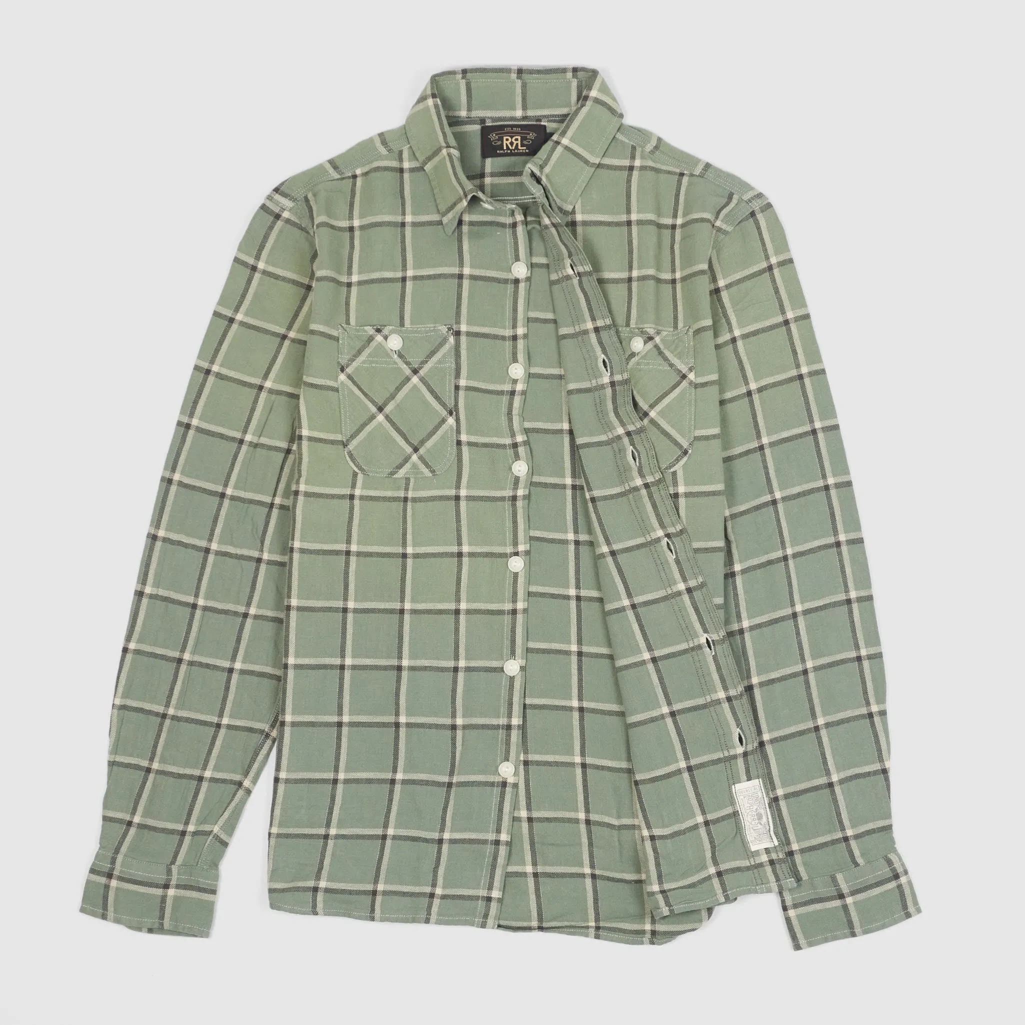 Double RL Checked Light Soft Twill Work Shirt Light Green sold by DeeCee style product image thumbnail 3