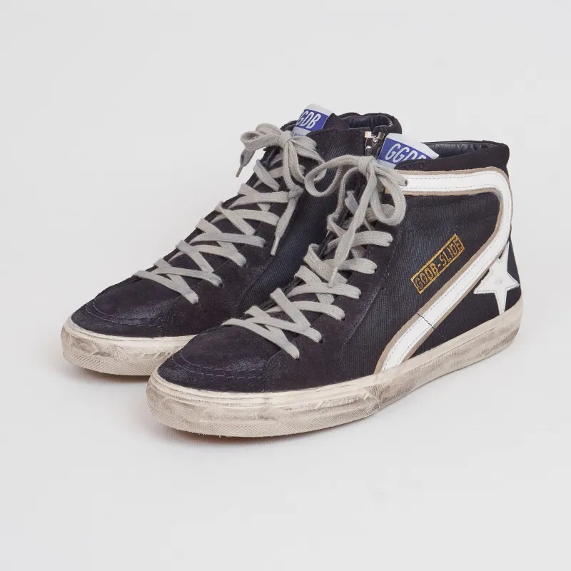 Golden Goose High Navy Slide Sneakers sold by DeeCee style