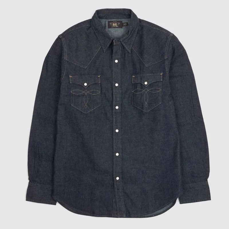 Double RL Classic Denim Buffalo Western Shirt Rinsed sold by DeeCee style