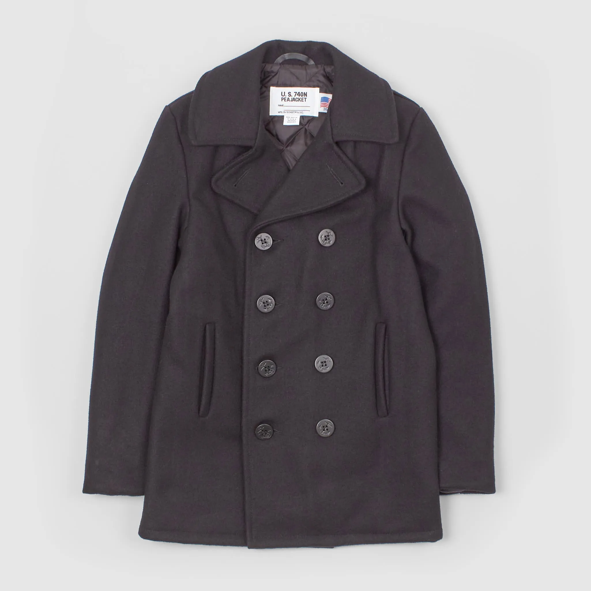 Schott Wool Navy Pea Coat sold by DeeCee style