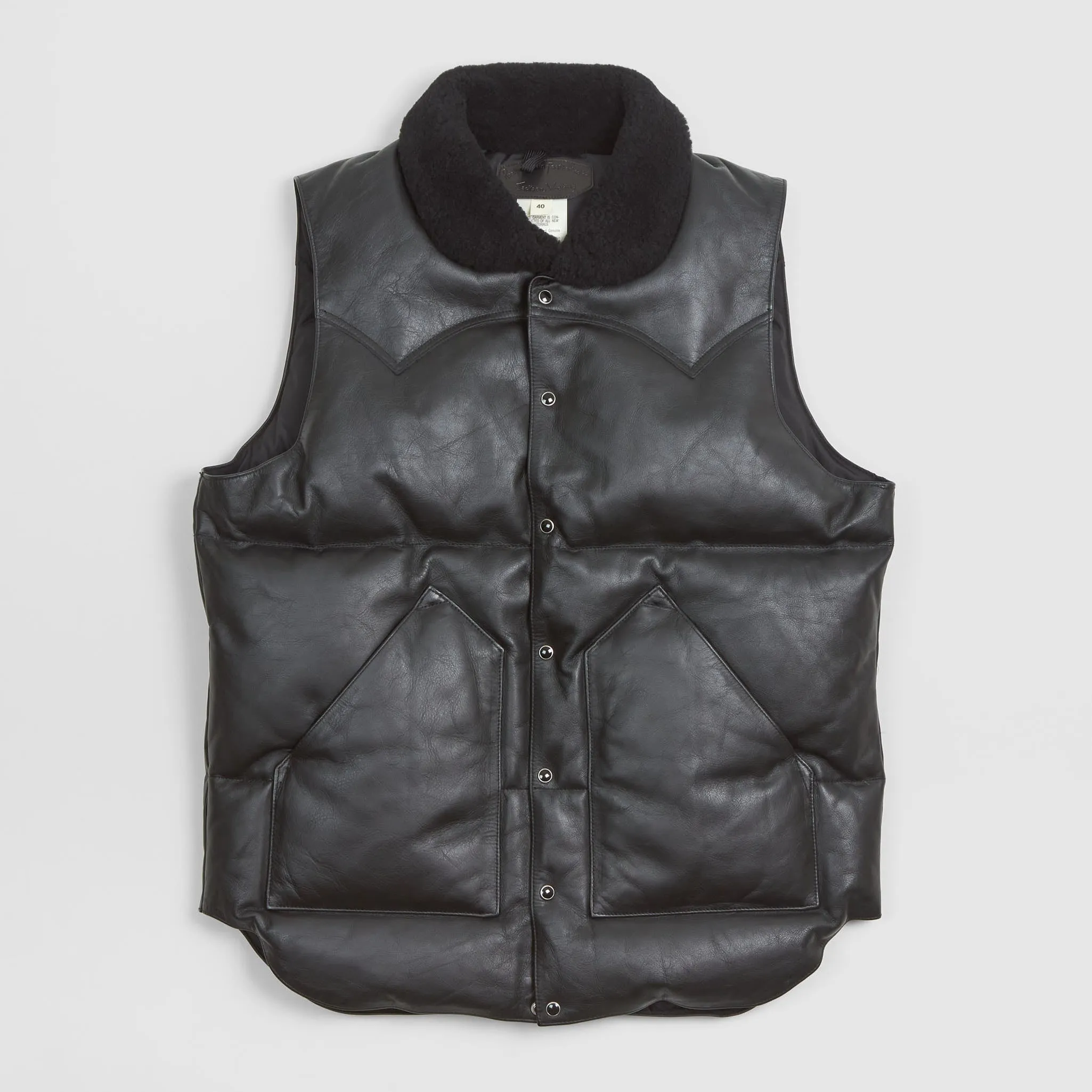 Rocky Mountain Featherbed Black Leather Down Vest sold by DeeCee style