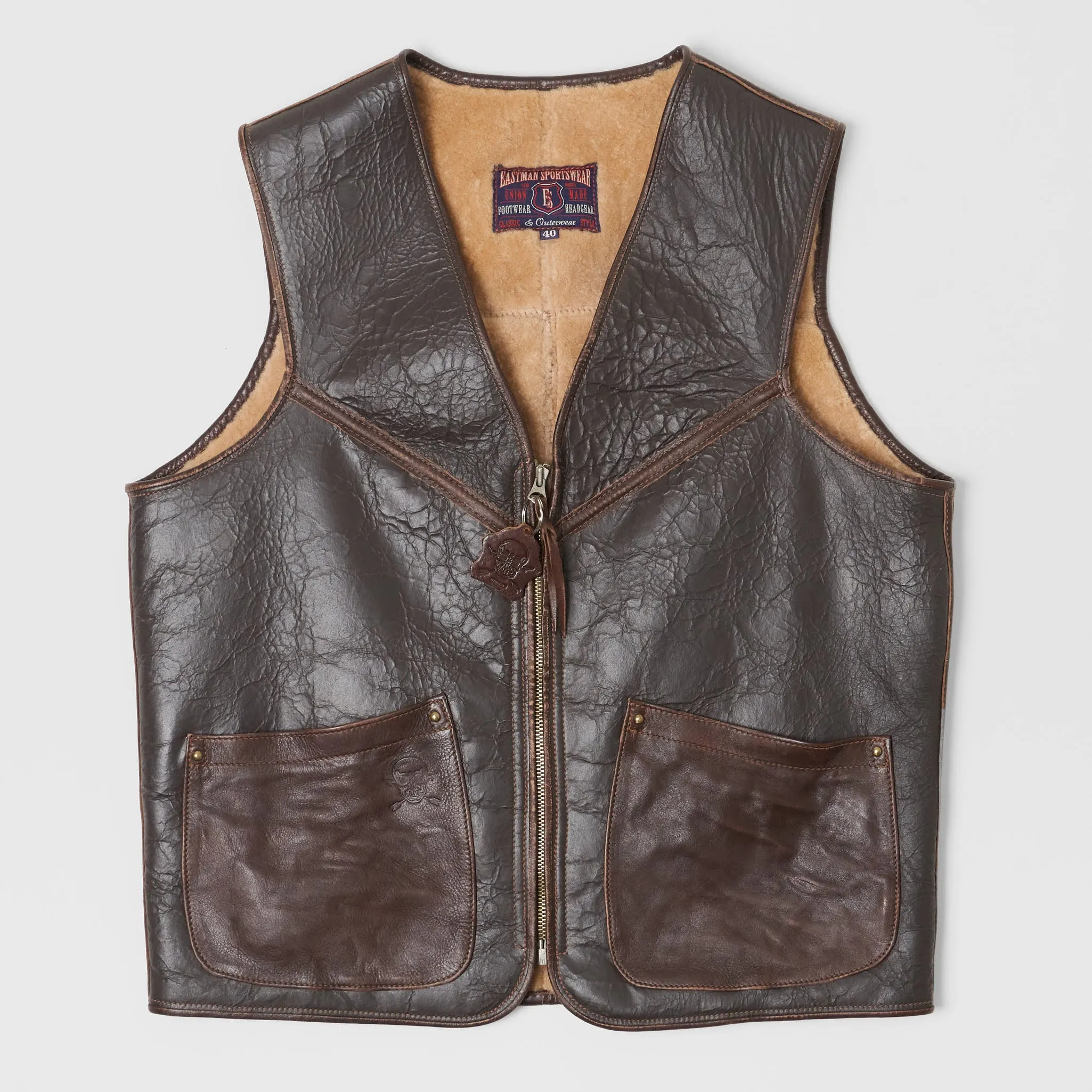 Eastman Shearling Biker Vest Dark Brown sold by DeeCee style