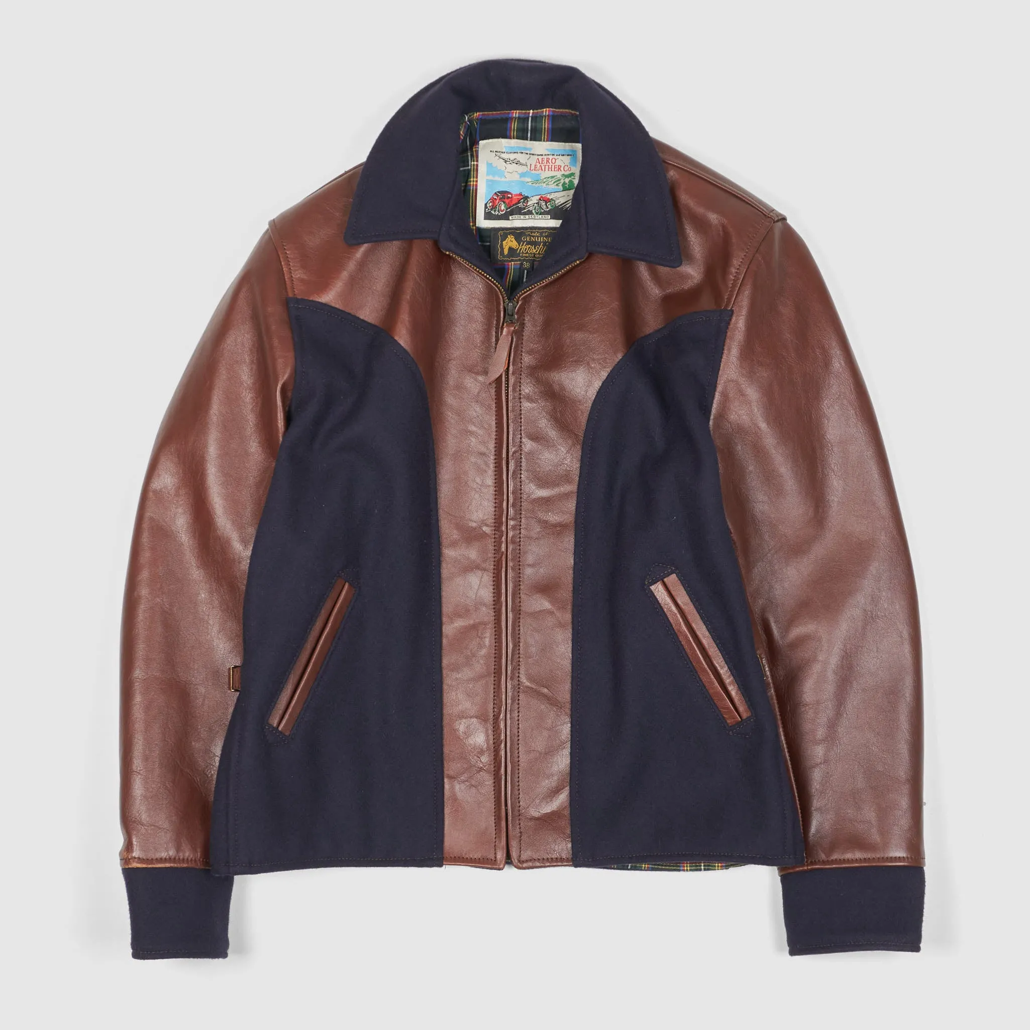 Aero Leathers Wool & Horse-Leather Halfbelt Jacket sold by DeeCee style