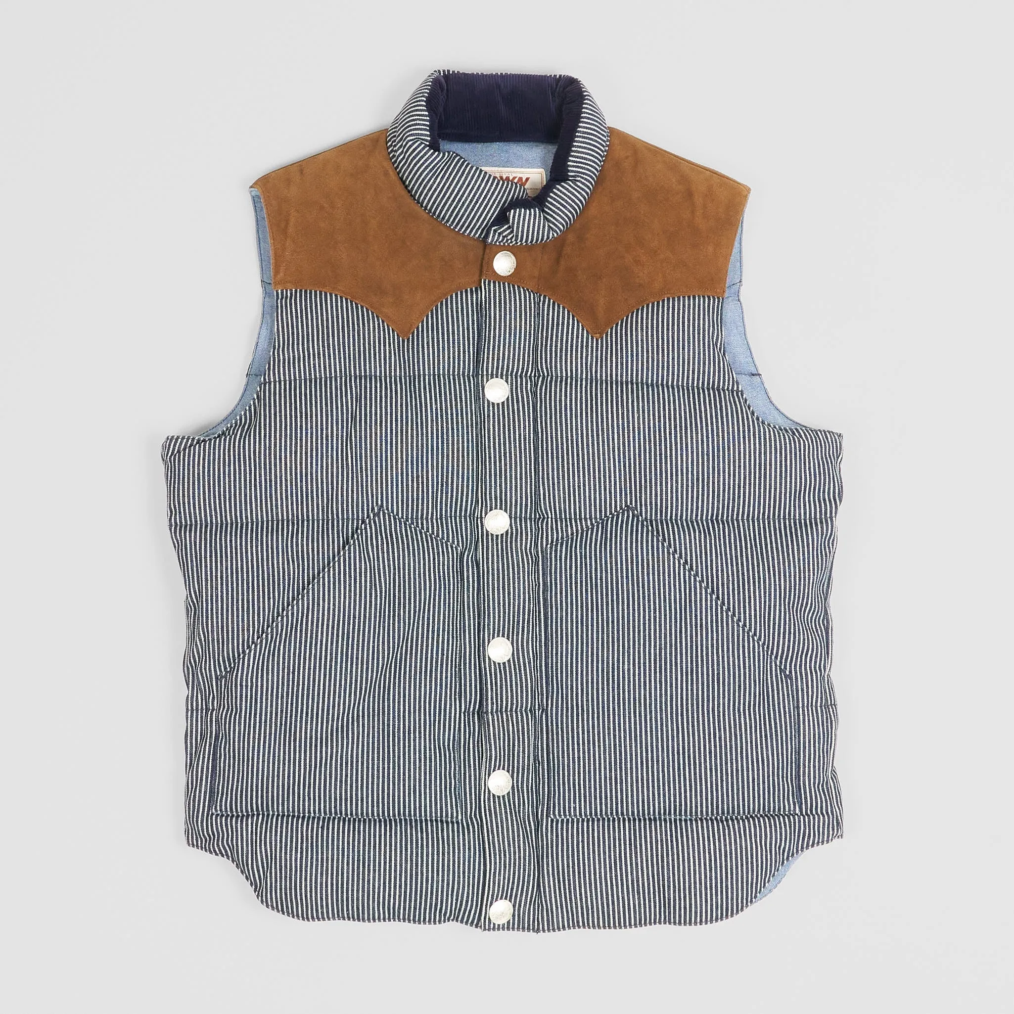 Sugar Cane Denim Stripe Down Vest sold by DeeCee style