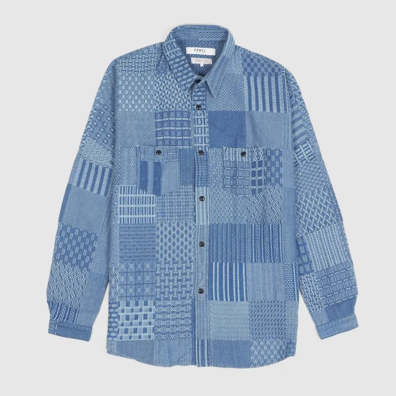 FDMTL Jacquard Woven Indigo Oversized Shirt sold by DeeCee style