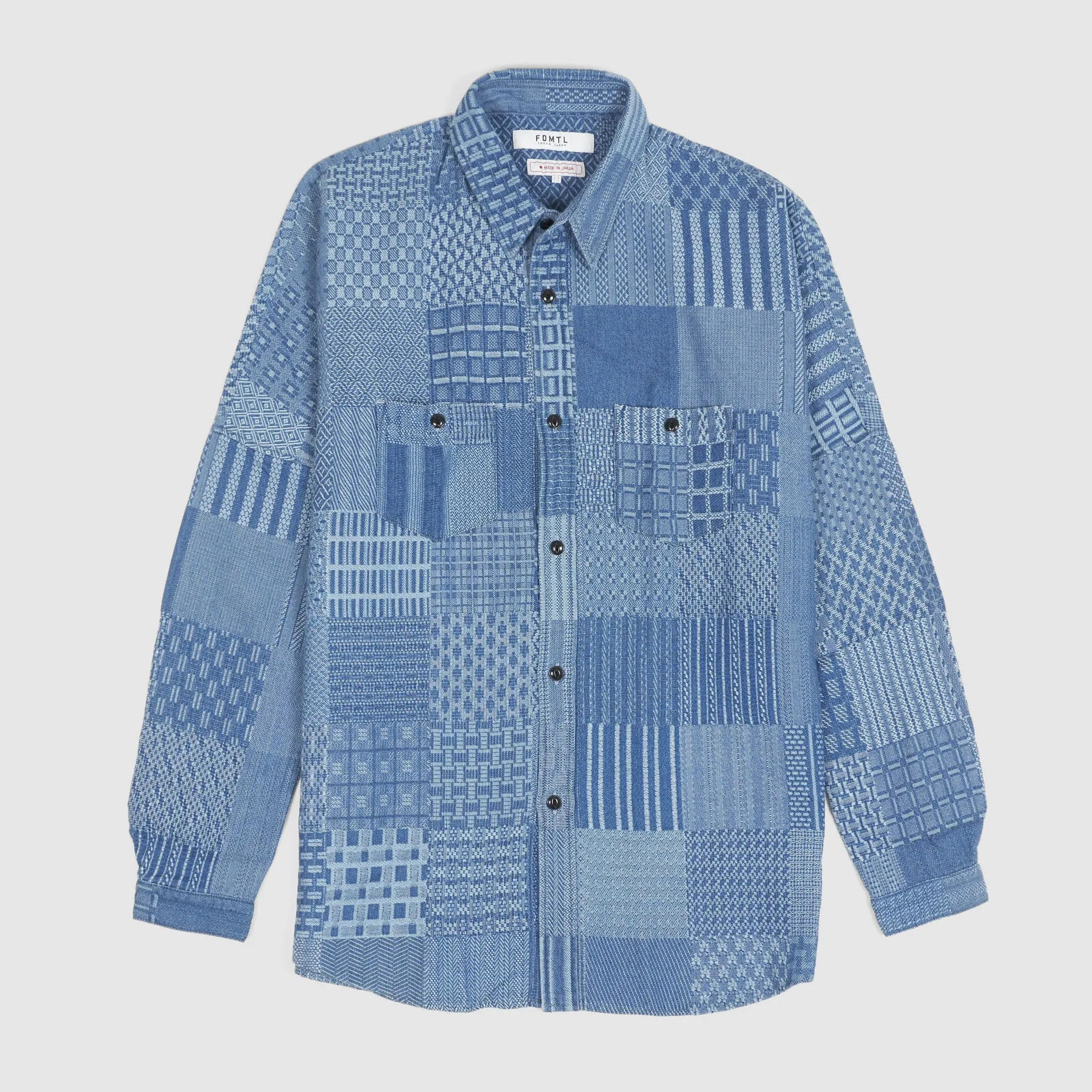 FDMTL Jacquard Woven Indigo Oversized Shirt sold by DeeCee style