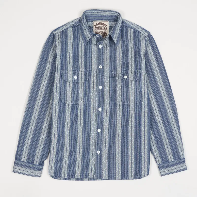 Samurai Jeans Longsleeve Woven Striped Indigo Shirt sold by DeeCee style