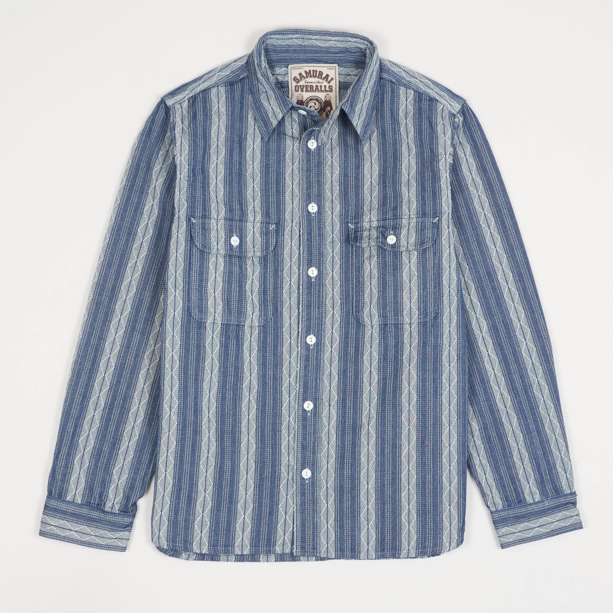 Samurai Jeans Longsleeve Woven Striped Indigo Shirt sold by DeeCee style