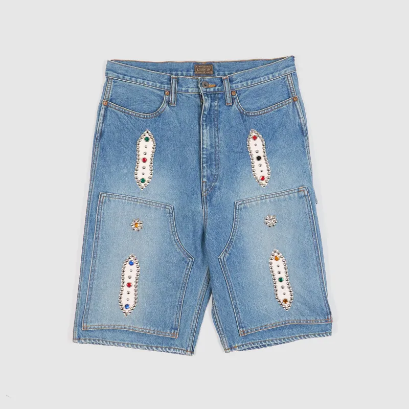 Kapital Studded Double Knee Denim Shorts made by Kapital