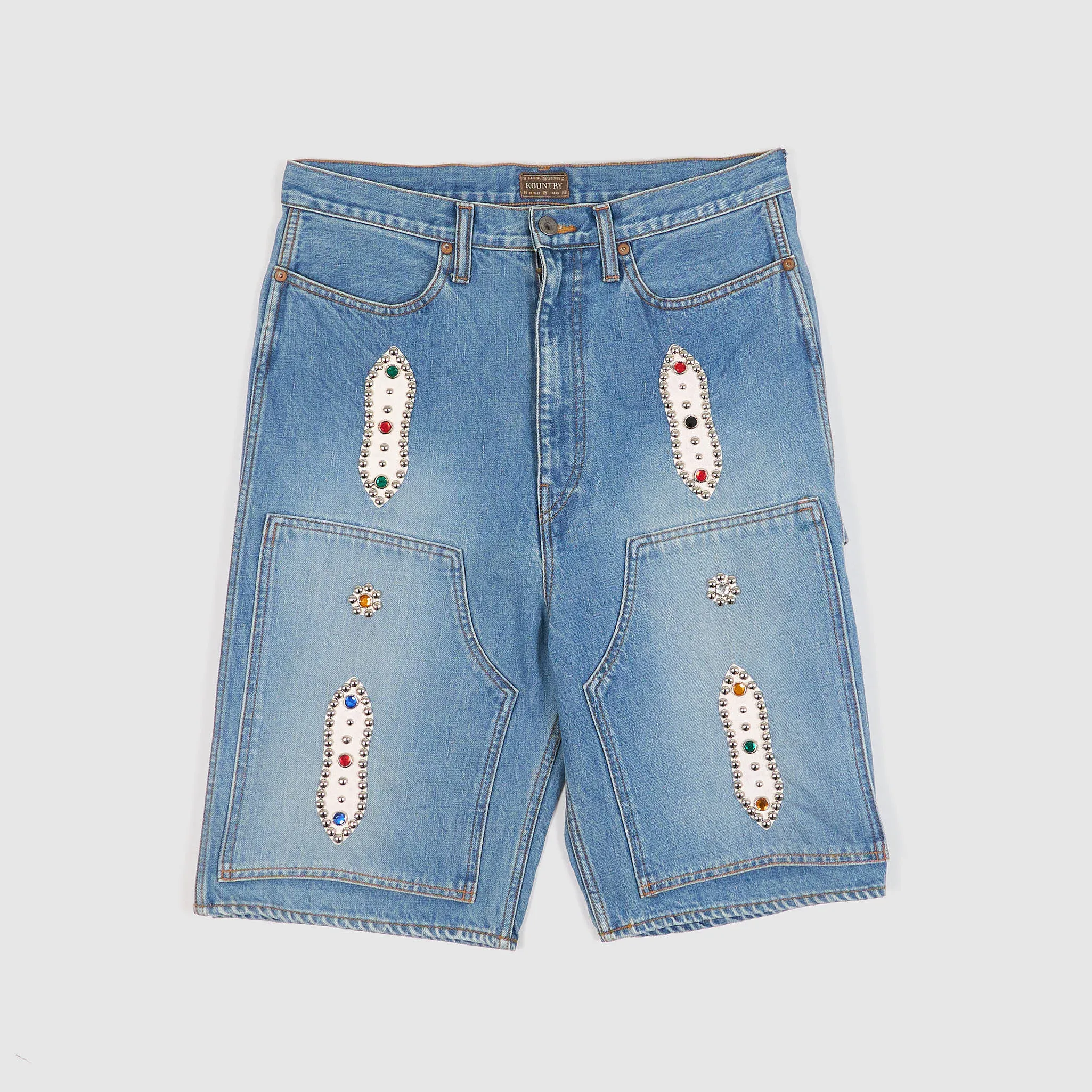 Kapital Studded Double Knee Denim Shorts sold by DeeCee style