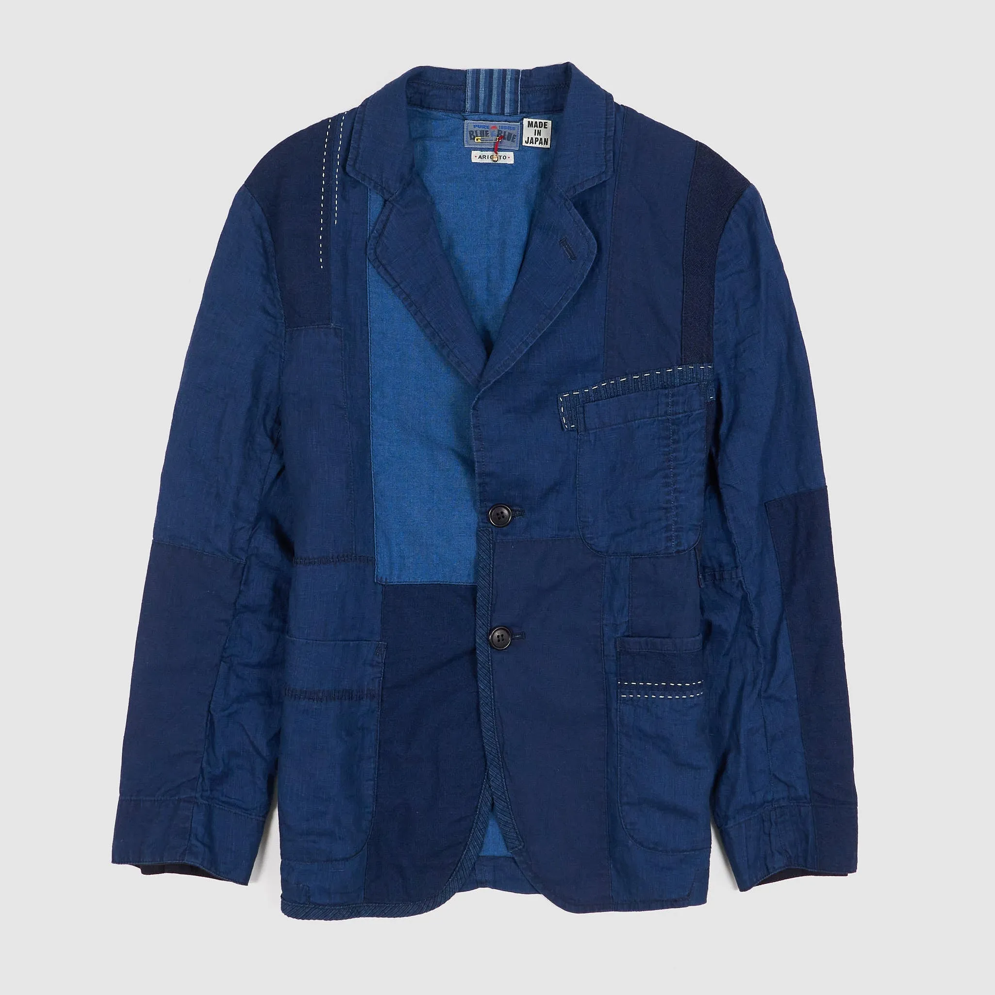 Blue Blue Japan Linen Nenrin 2-Button Patchwork Blazer Jacket sold by DeeCee style