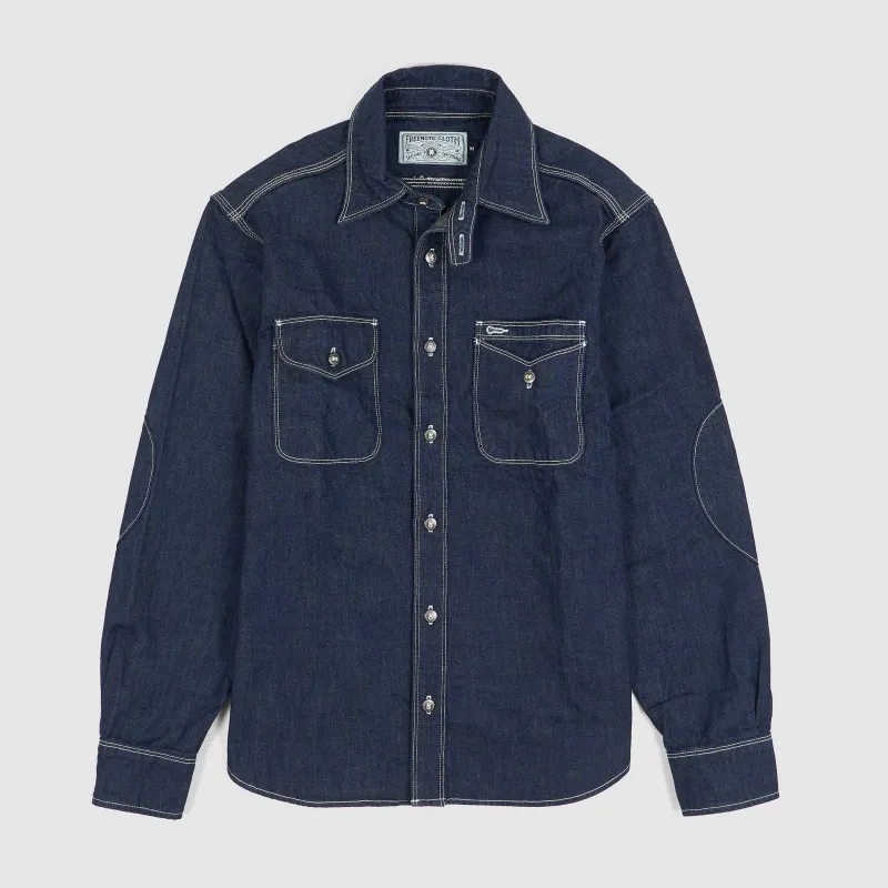 Freenote Cloth Navy Combo Denim Shirt sold by DeeCee style