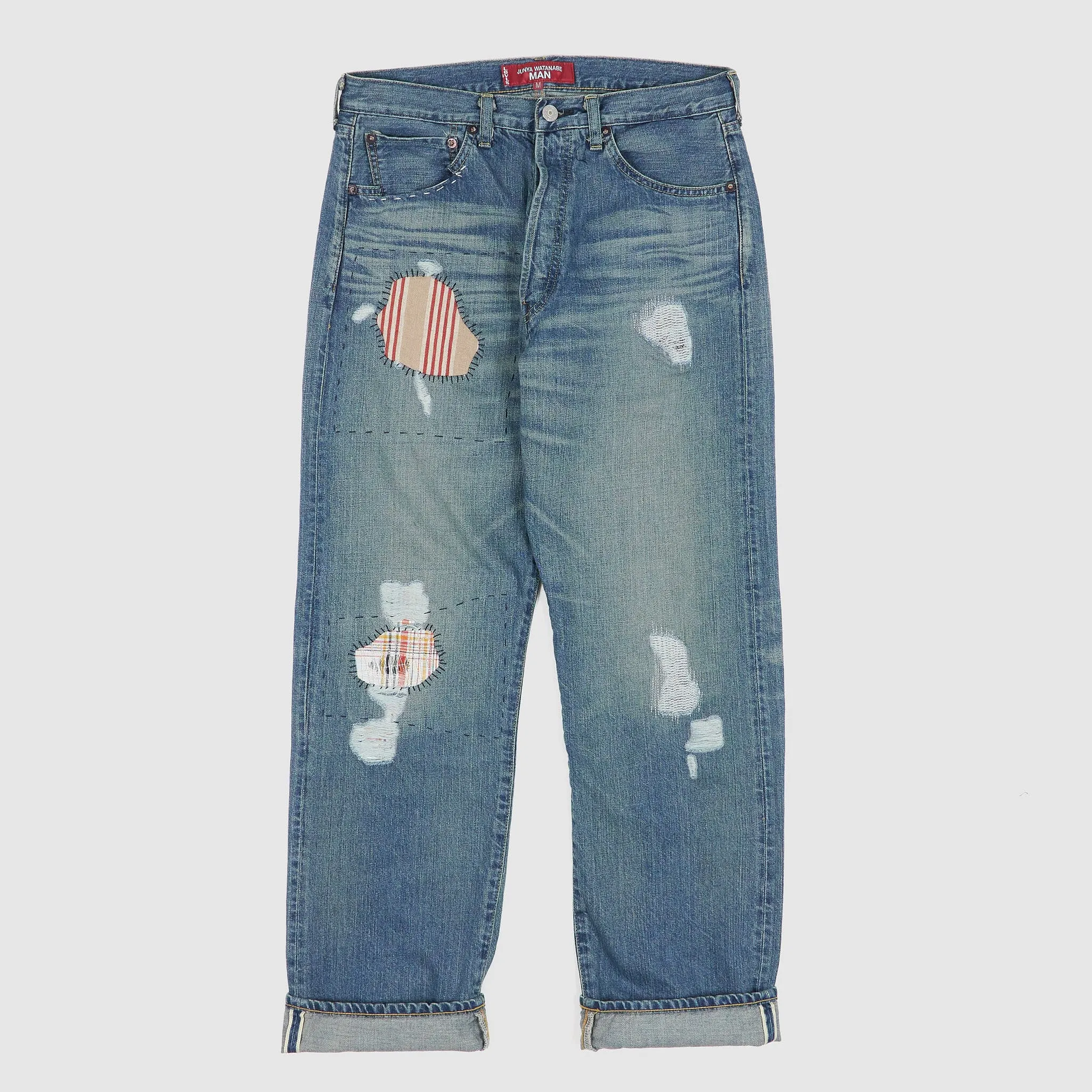 Junya Watanabe MAN Straight Patched and Repaired Denim Jeans sold by DeeCee style