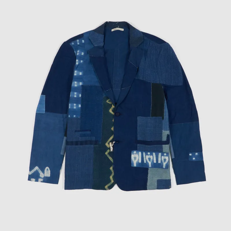 11.11 / eleven eleven Handwoven Indigo Dyed Patchwork Blazer sold by DeeCee style