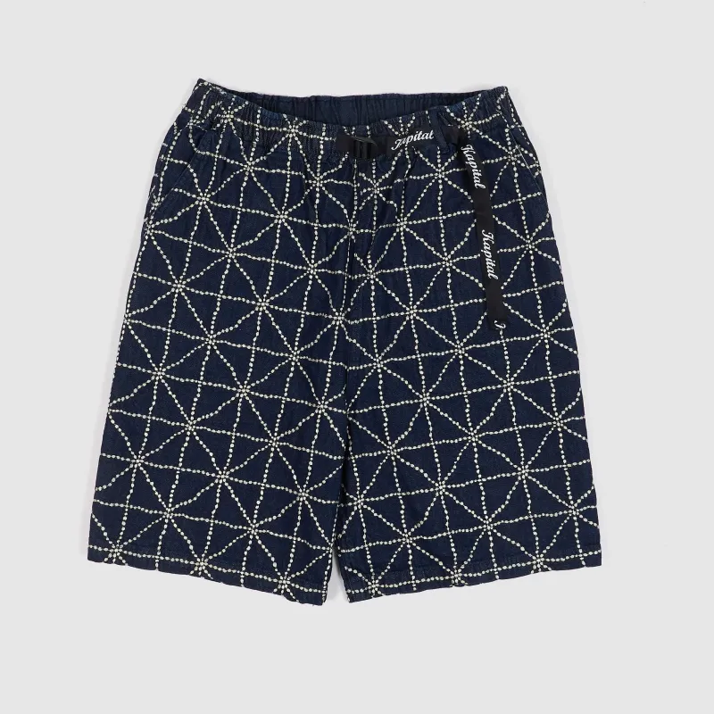 Kapital 8oz Denim Folk Dojo Sashiko Embroidered Shorts sold by DeeCee style