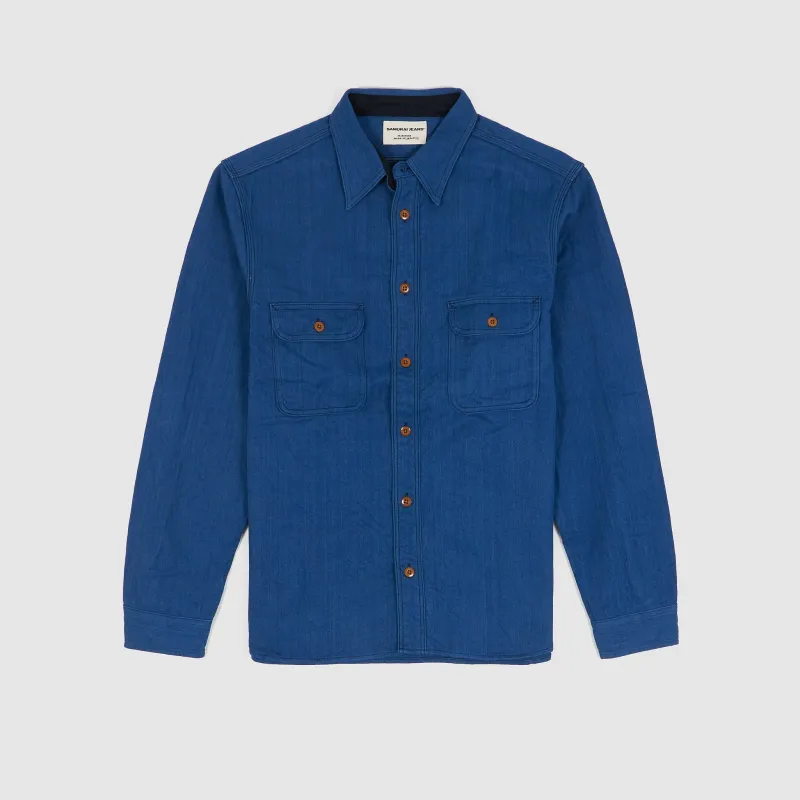 Samurai Indigo Herringbone Two Pocket Long Sleeve Shirt sold by DeeCee style