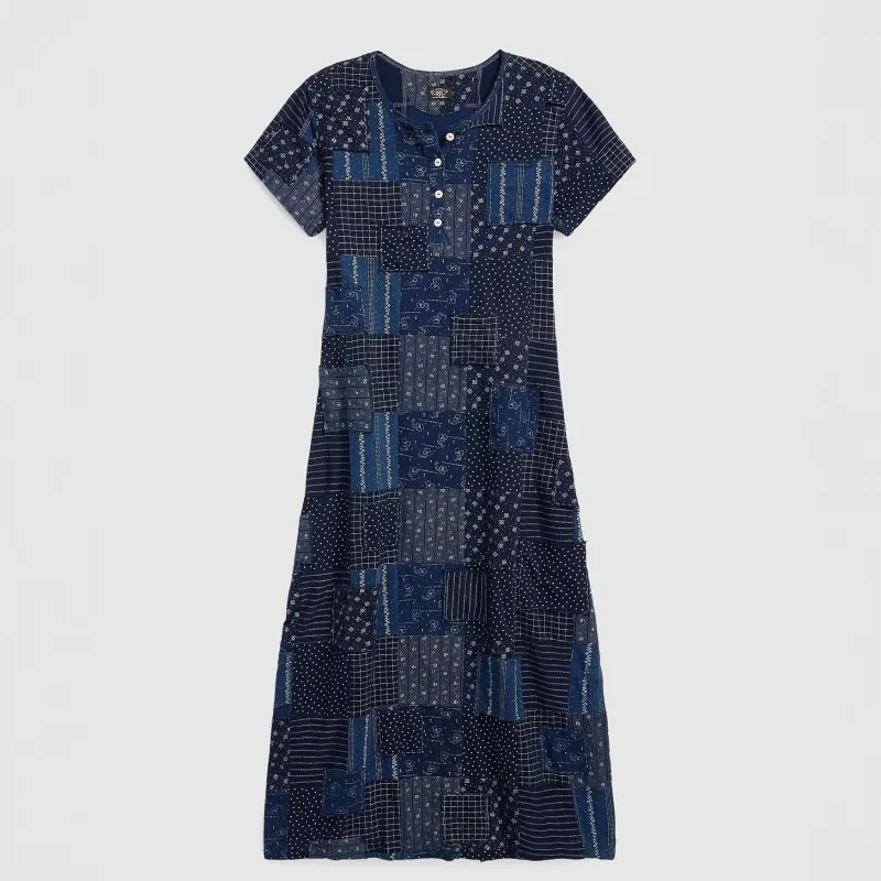 Double RL Ladies Idigo Dyed Patchwork Dress sold by DeeCee style