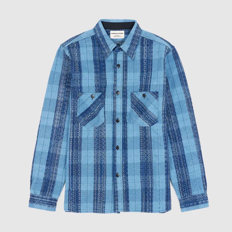 Samurai Shashiko Striped Long Sleeve Shirt sold by DeeCee style