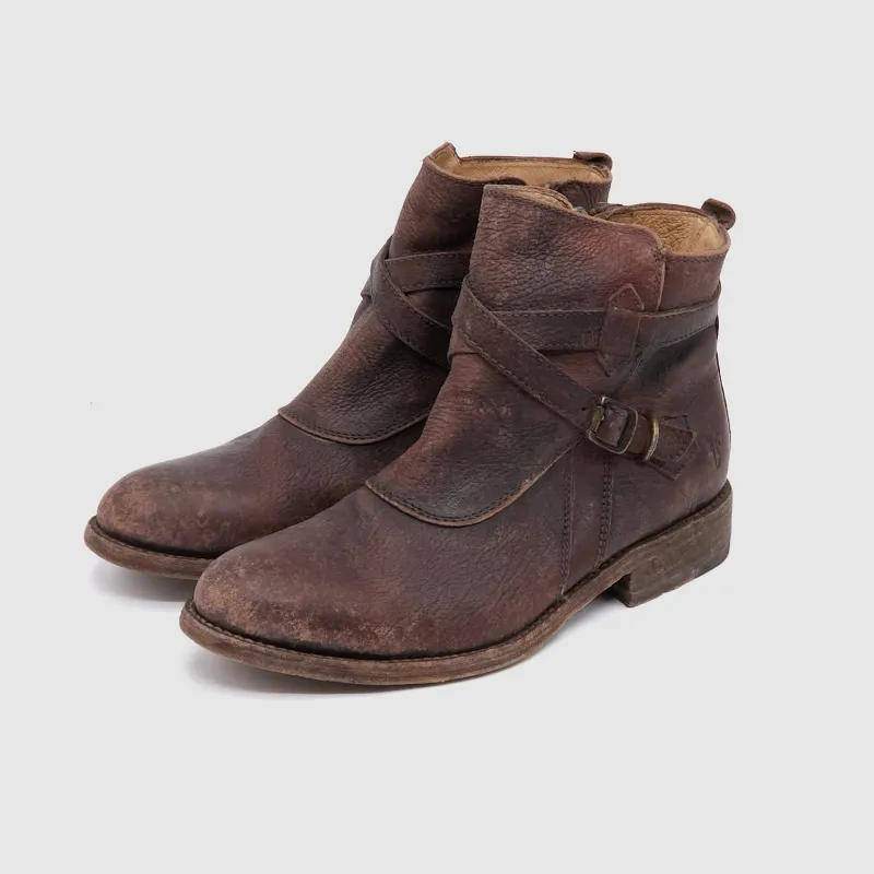 FRYE Leather Cross Strap Boots sold by DeeCee style