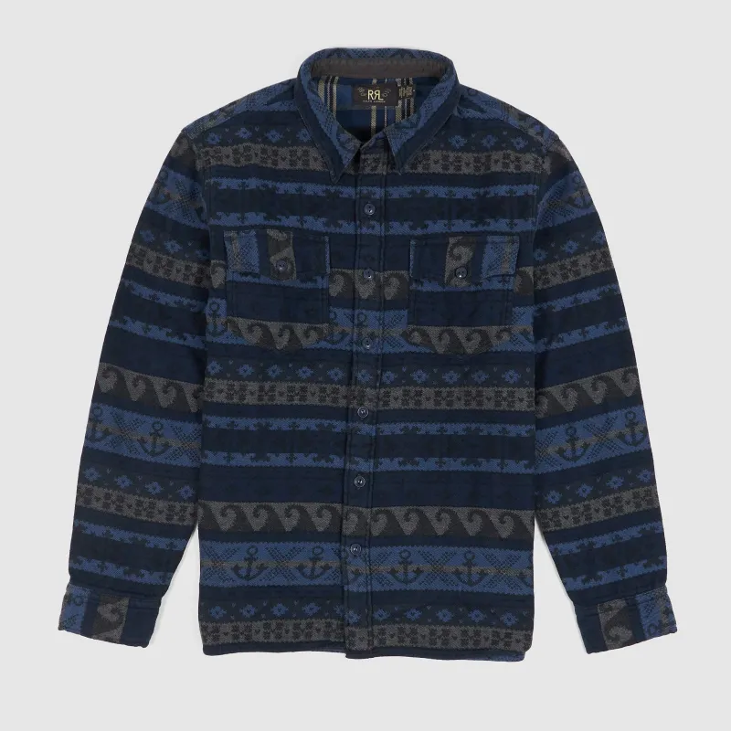 Double RL Jacquard Ocean Pattern Overshirt sold by DeeCee style