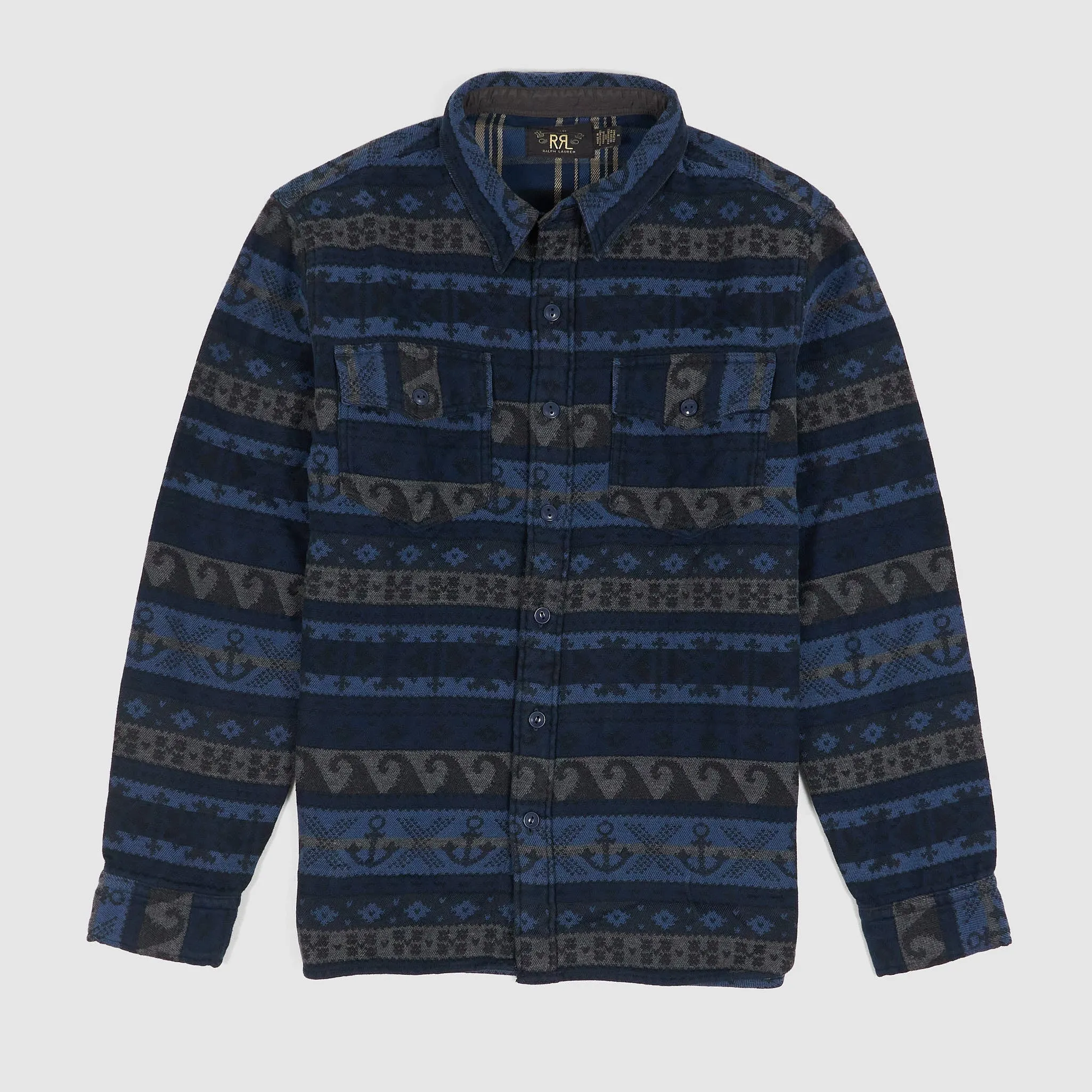 Double RL Jacquard Ocean Pattern Overshirt sold by DeeCee style