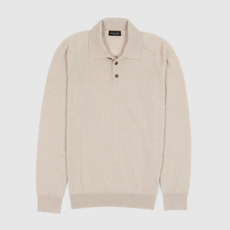 Roberto Collina Long Sleeve Merino Wool Knitted Jersey Polo Shirt sold by DeeCee style