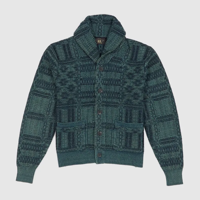 Double RL Indigo Knitted Shawl Cardigan sold by DeeCee style