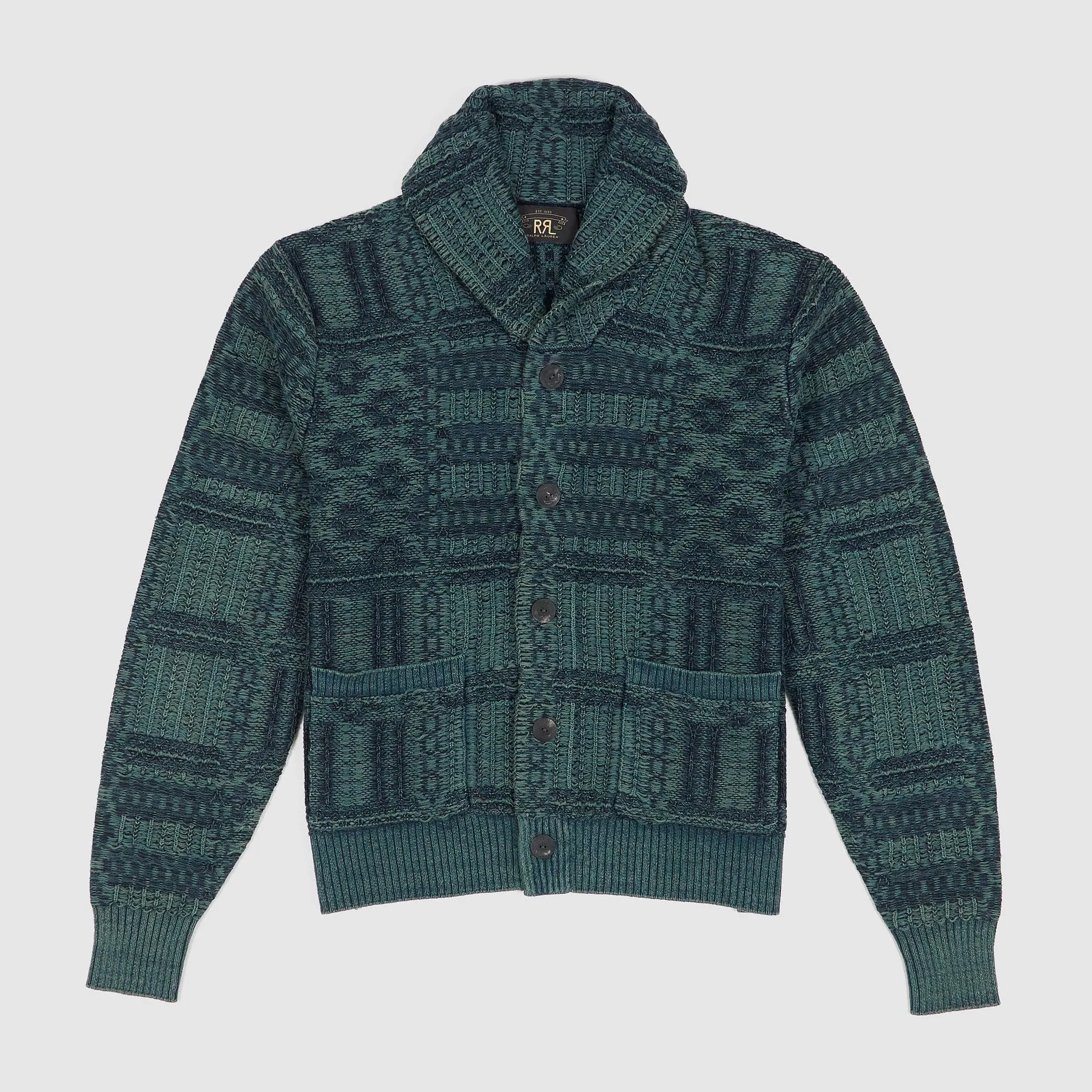 Double RL Indigo Knitted Shawl Cardigan sold by DeeCee style