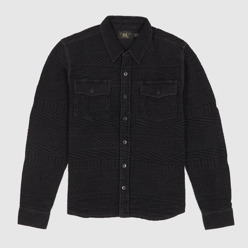 Double RL Jacquard knit Black Indigo CPO Overshirt sold by DeeCee style